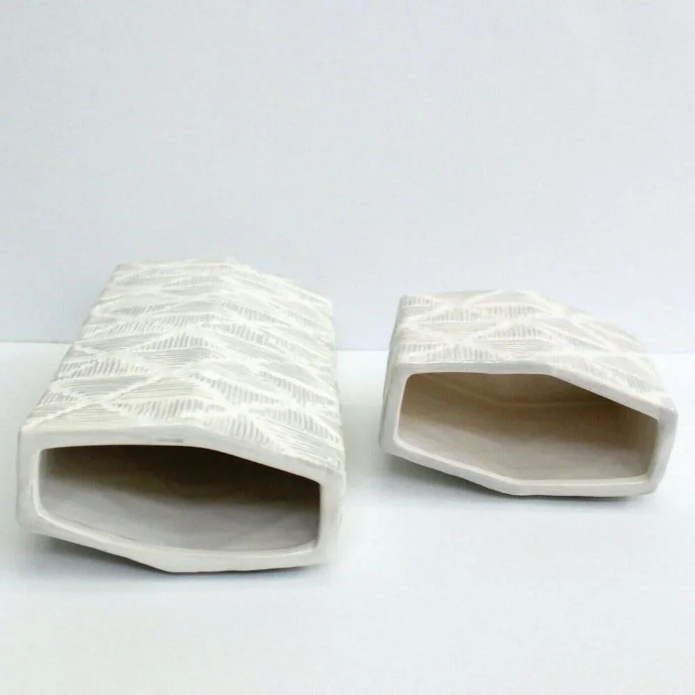Nate Berkus Etched White & Gray Ceramic Decorative Vase Set of 2